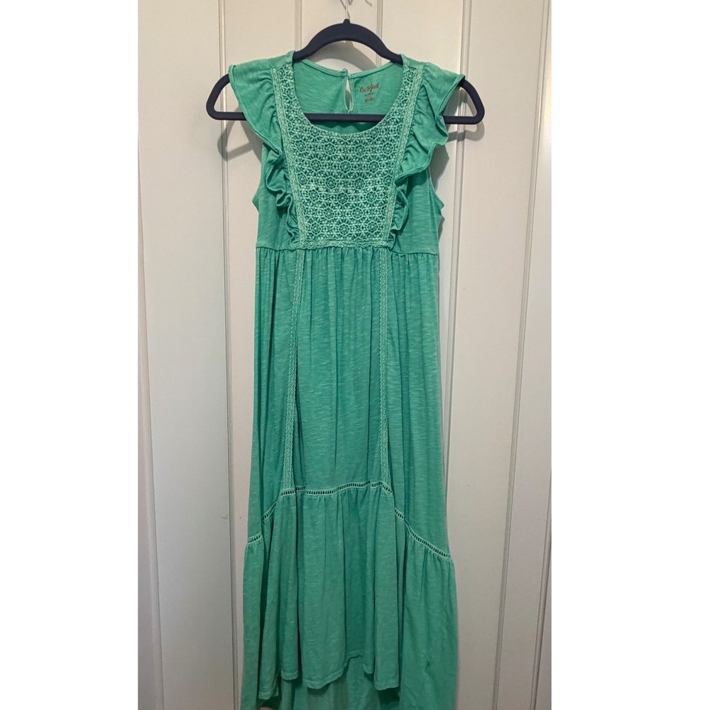 Cat & Jack Girls Teal Green Crochet Lace Flutter Sleeve Maxi Dress